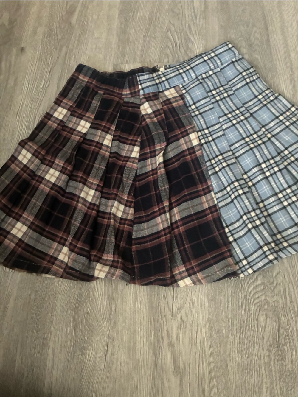 Hollister Two-Tone Plaid Circle Skirt in Light Blue and Burgundy